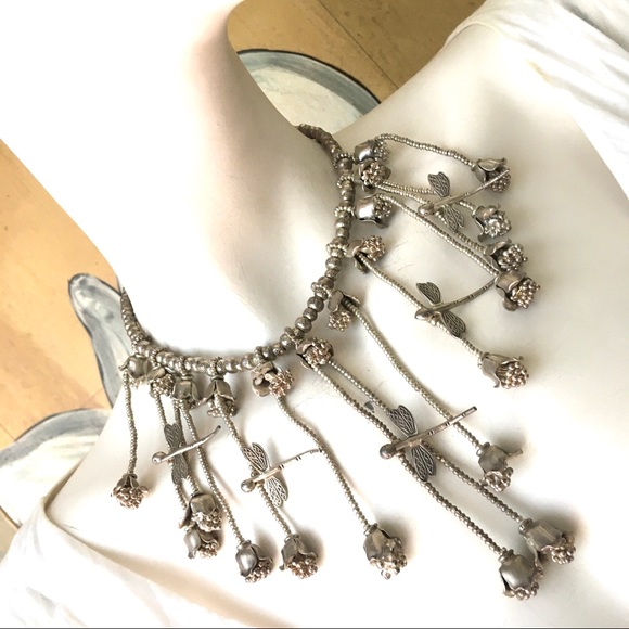 Dragonfly Flowers hanging Sterling Silver necklace - Picture 2 of 9